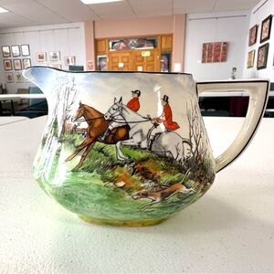 Antique Equestrian Scene Ceramic Pitcher